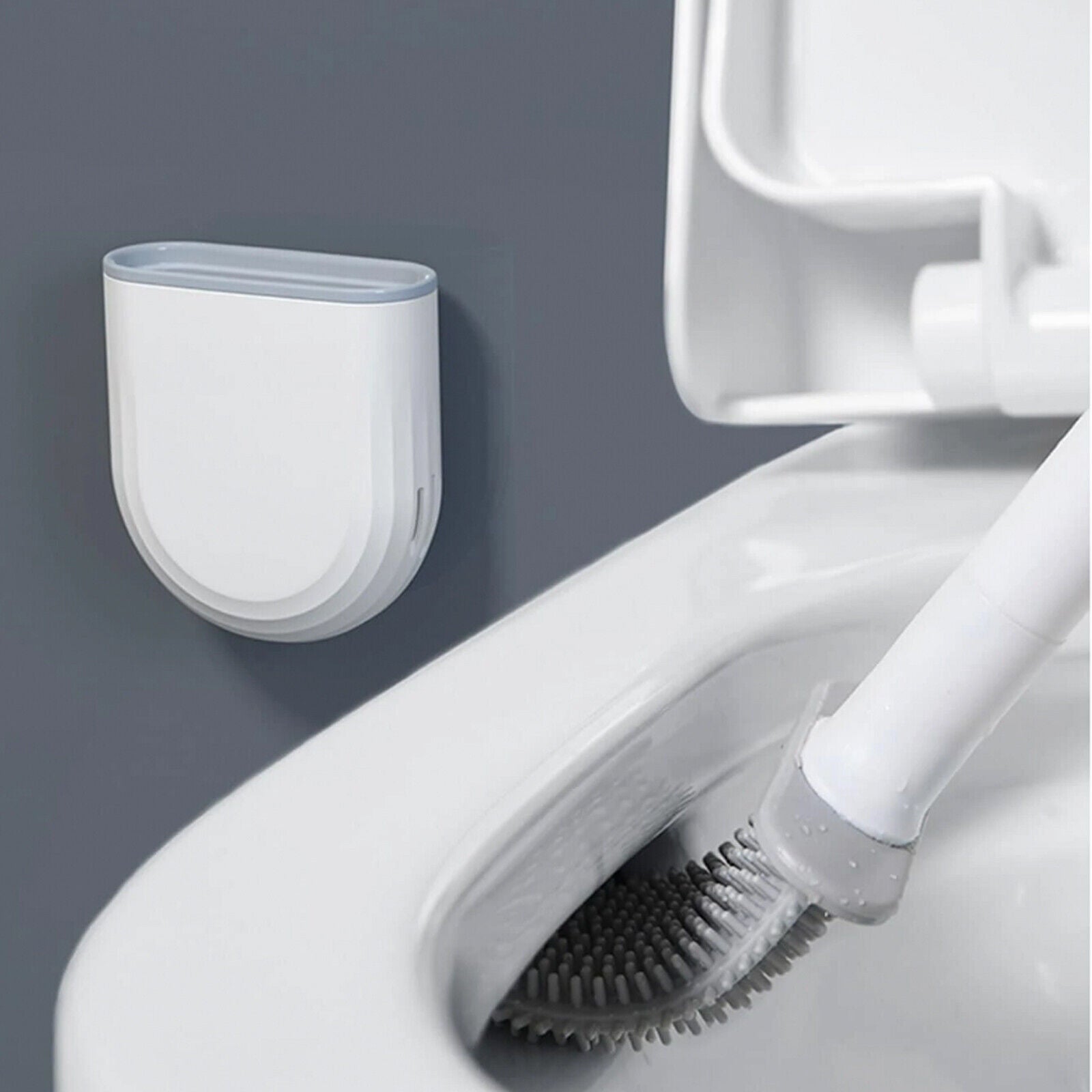 Toilet Brush Silicone Wall-Mounted Holder Hygienic Clean Soft Head Rubber Brush