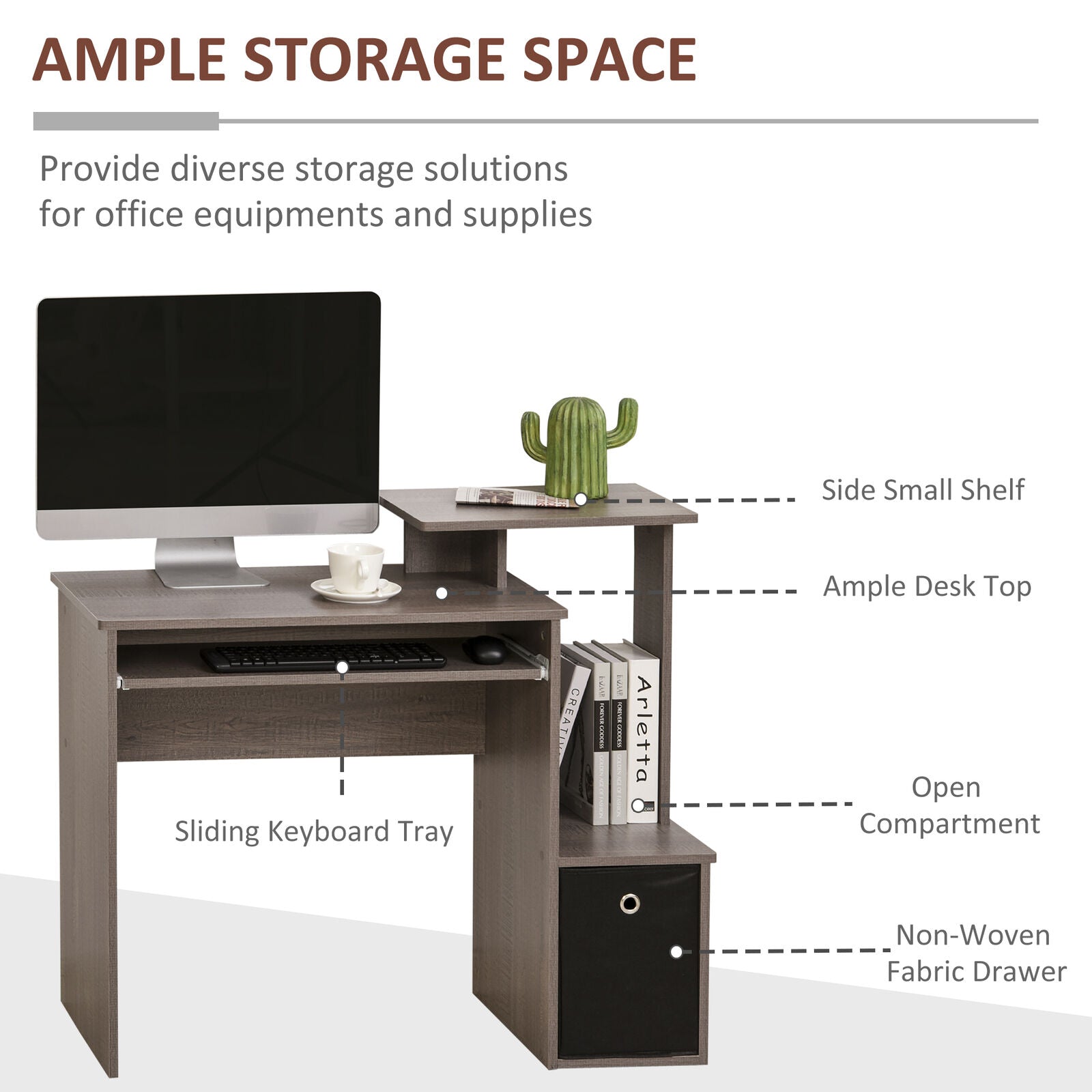 Computer Desk with Sliding Keyboard Tray Storage Drawer Shelf Workstation Grey