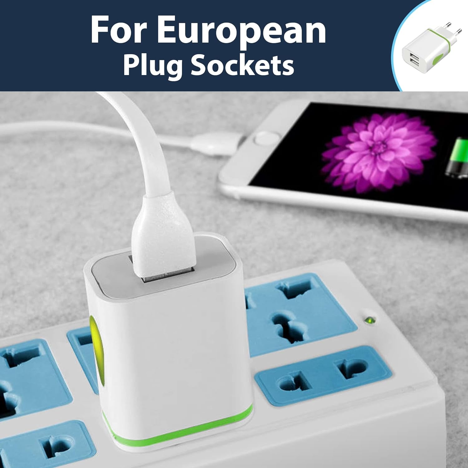 European USB Plug Adapter - European USB Charger Plug with 2 USB Ports - European Plug Adapter - Continental EU Travel Adapter - EU USB Plug Adaptor for Greece Turkey France Spain Italy