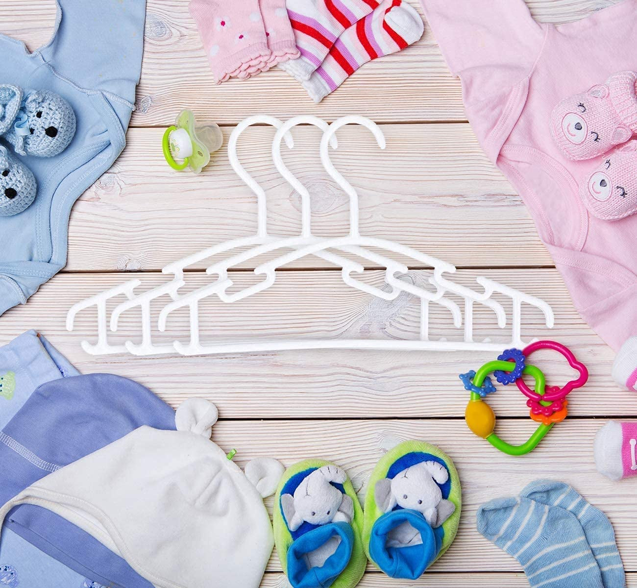 KEPLIN 36 Pack Plastic Baby Hangers, Nonslip Nursery Coat Hangers, Space Saving Tubular Hangers, More Storage for Kids Children Clothes Dresses Unisex (27x15cm) White