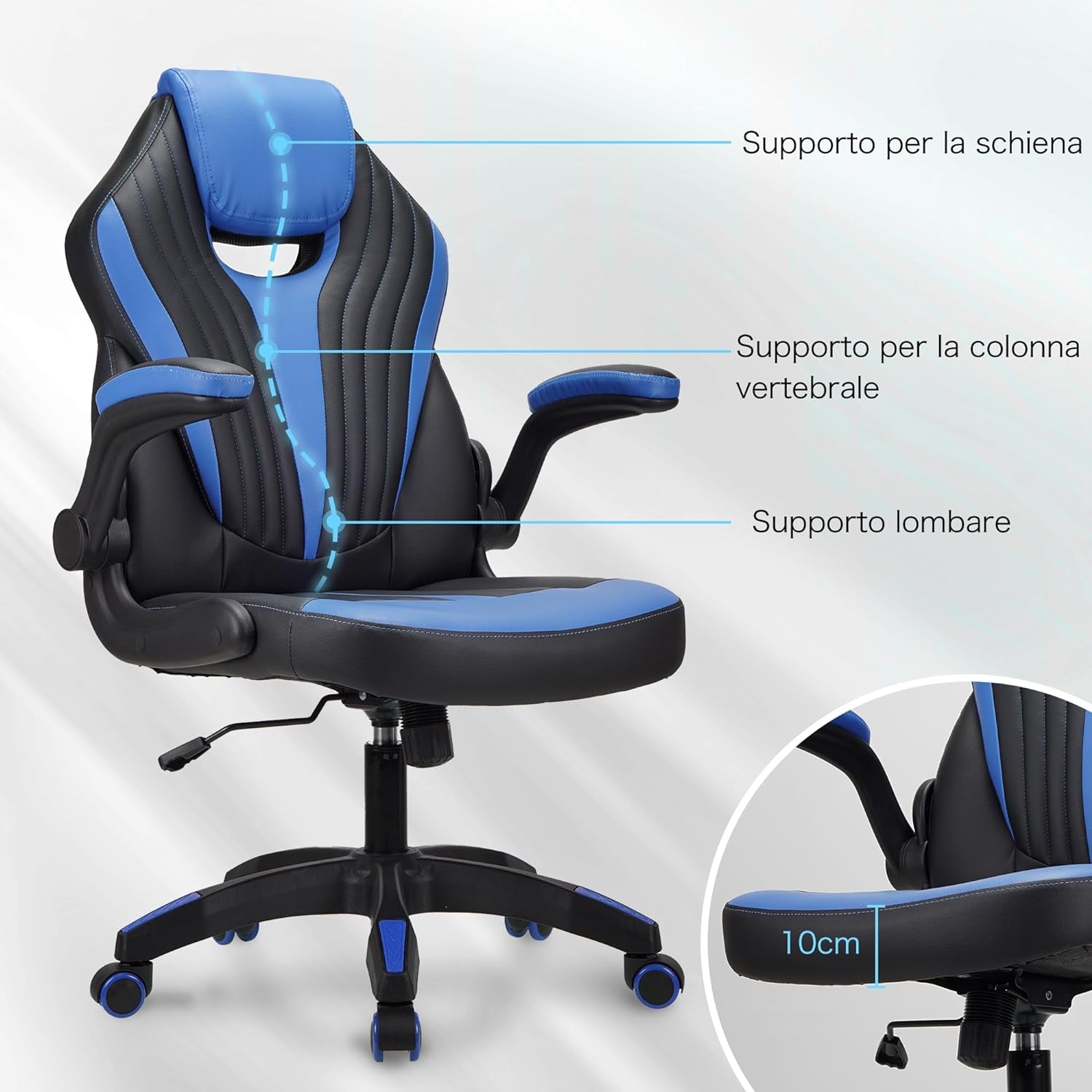 .Gaming chair Office chair Swivel chair Computer chair Work chair Desk chair Ergonomic Chair Racing chair Leather chair PC gaming chair (Blue)