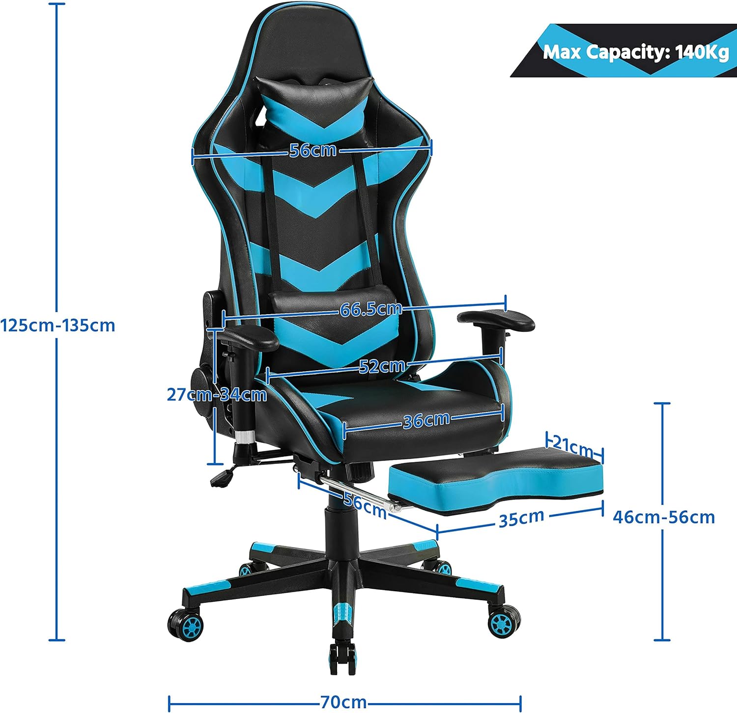 Office Desk Chair High Back Computer Chair Lumbar Support Adjustable Reclining Chair Ergonomic Swivel Chair with Footrest and Armrests (Neon Blue)