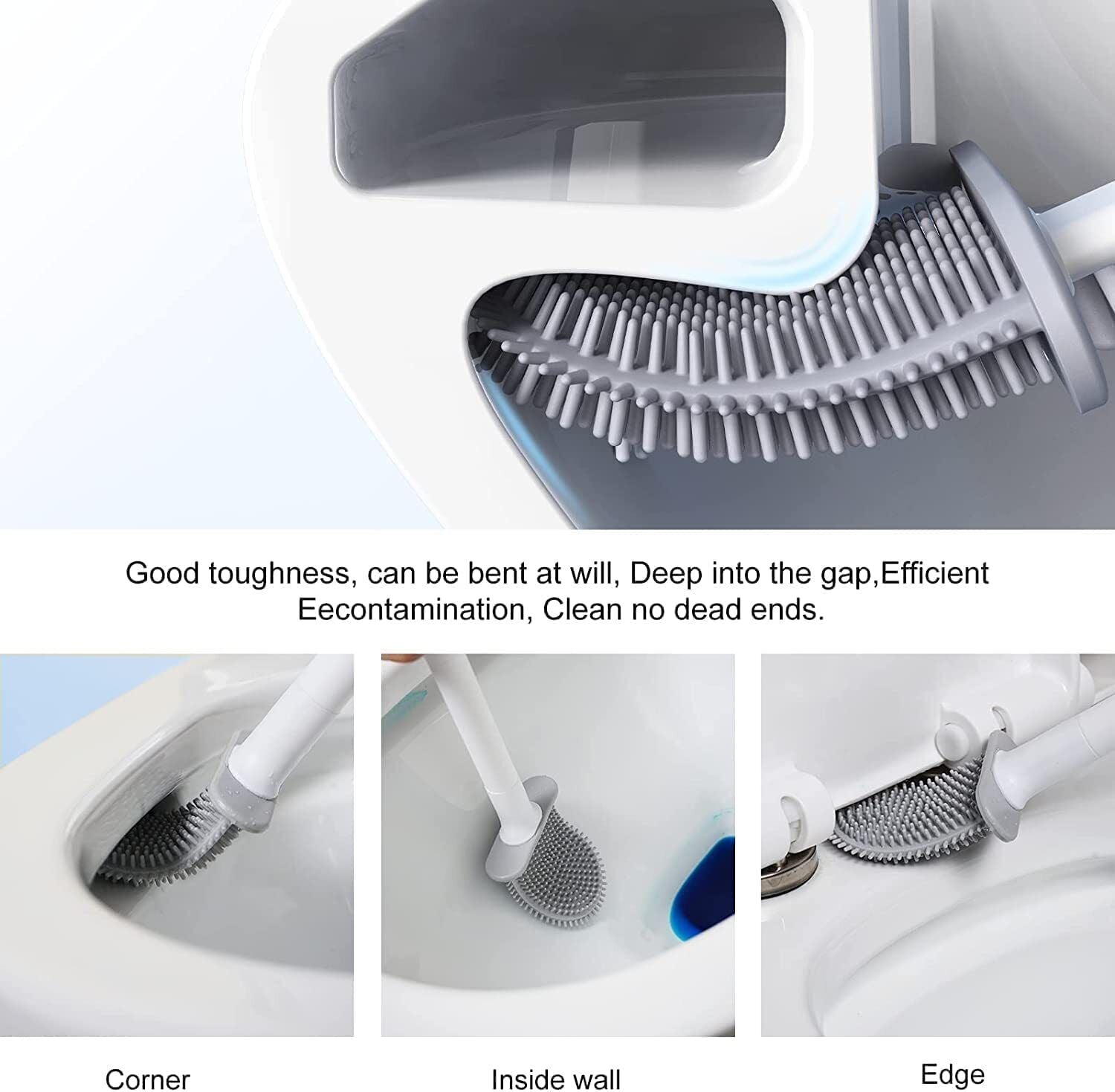 Toilet Brush Silicone Wall-Mounted Holder Hygienic Clean Soft Head Rubber Brush