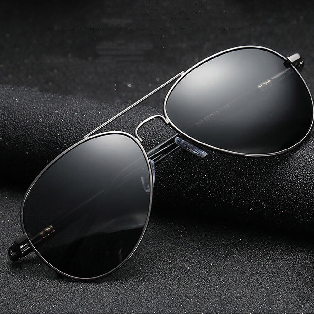 Polarised Polarized Pilot Sunglasses Gun Grey Metal UV400 Aviators Men Driving