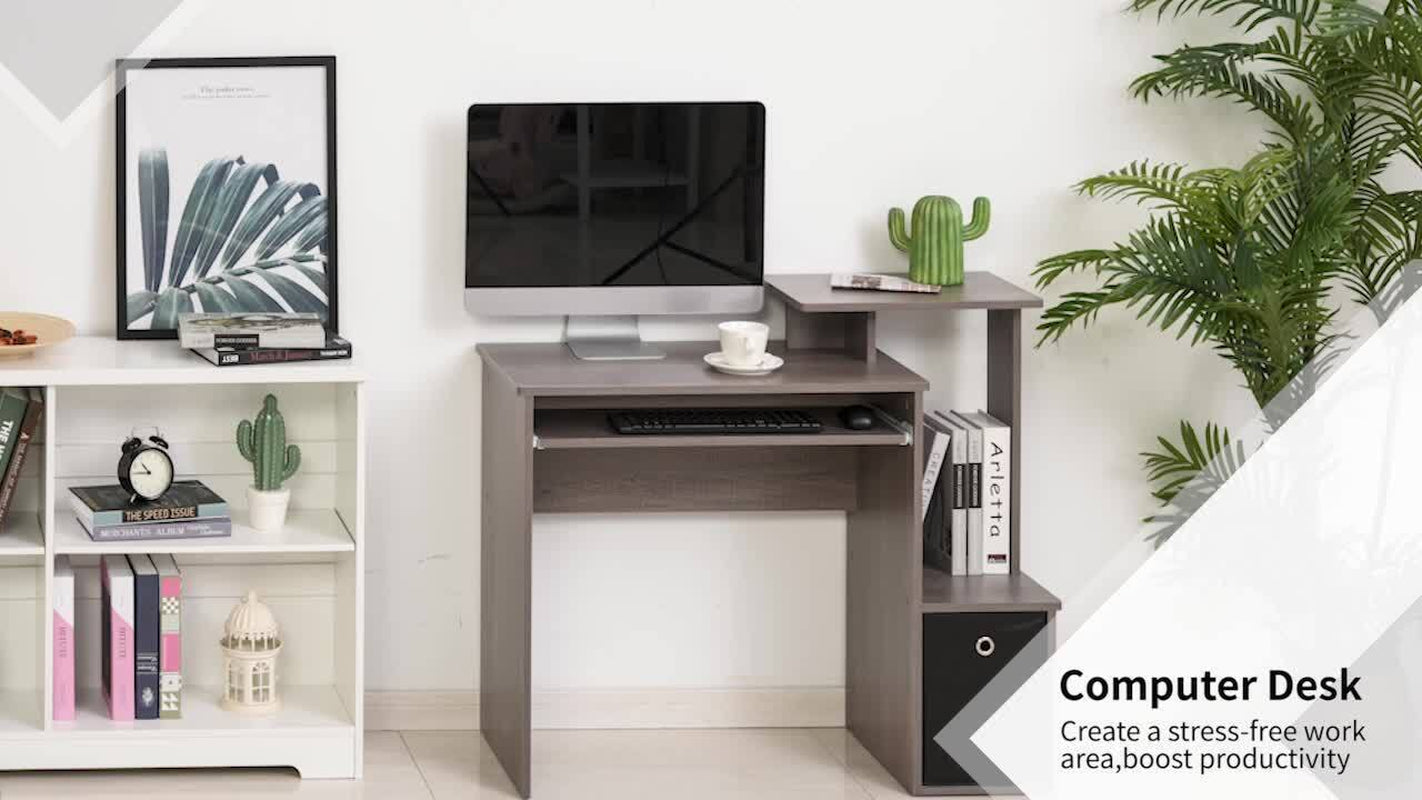 Computer Desk with Sliding Keyboard Tray Storage Drawer Shelf Workstation Grey