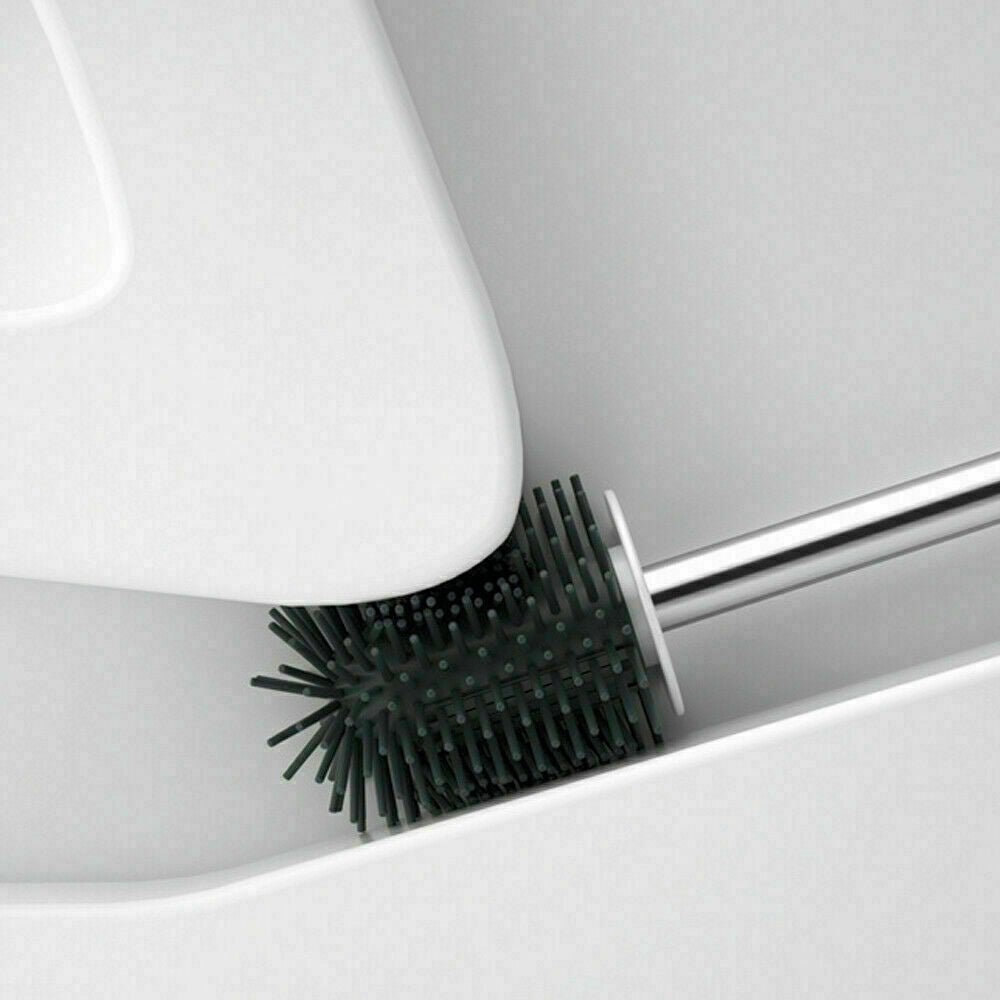 Soft Silicone Bristle Toilet Brush And Holder Bathroom WC Set Cleaning Brush UK