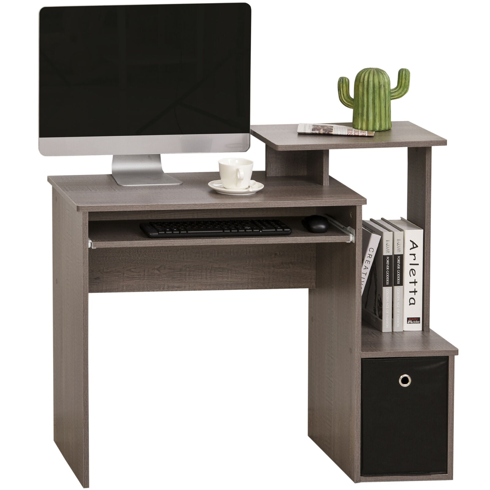 Computer Desk with Sliding Keyboard Tray Storage Drawer Shelf Workstation Grey