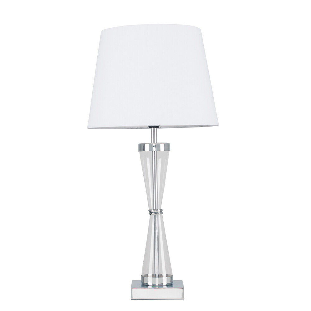 Modern Table Lamp Chrome Hourglass Light Fabric Lampshades LED Bulb