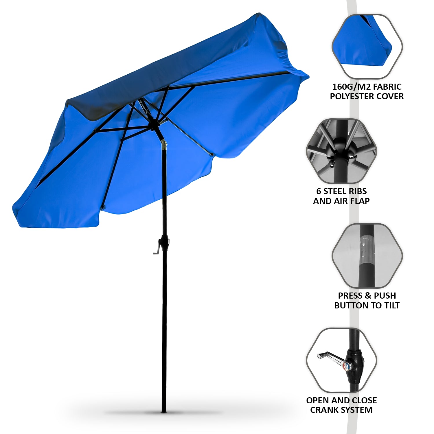 2.2m Aluminium Parasol Umbrella Garden Patio Table Tilt Sun Shade Canopy Large