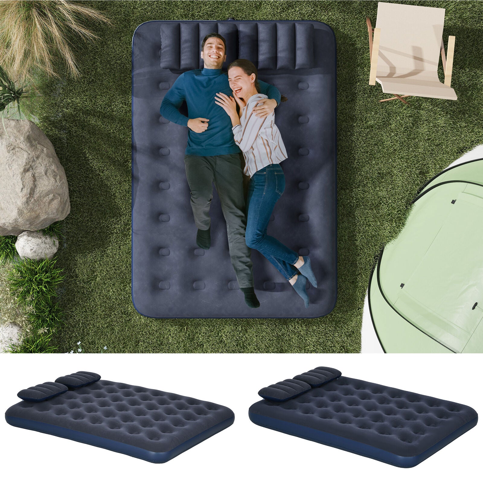 Air Bed with 2 Pillows, Inflatable Mattress, Blue