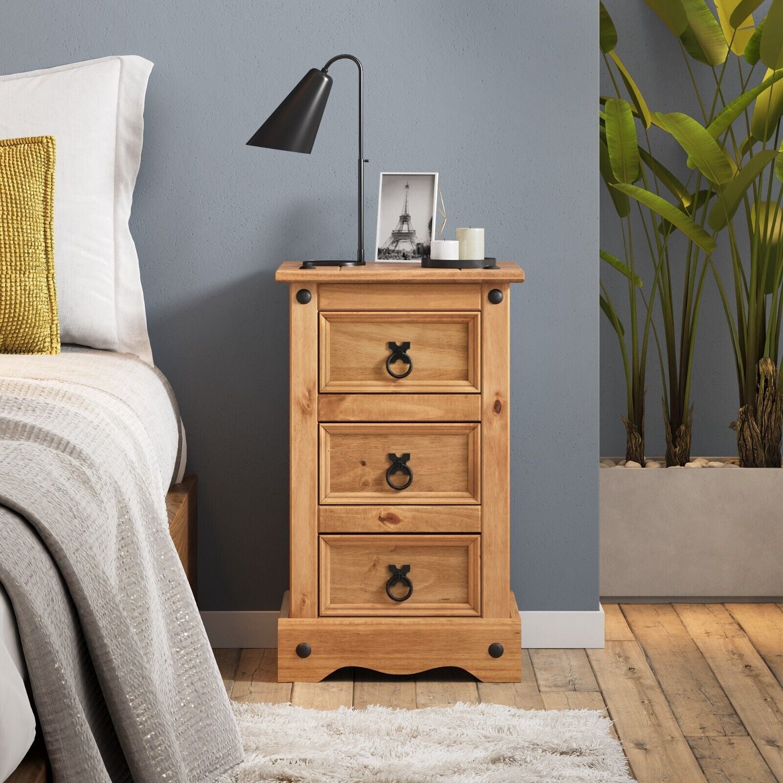 Corona Bedside Cabinet 3 Drawer Table Chest Solid Pine