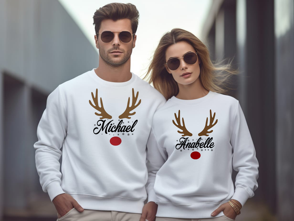 Personalized Reindeer Christmas Couple Matching Christmas Sweatshirt