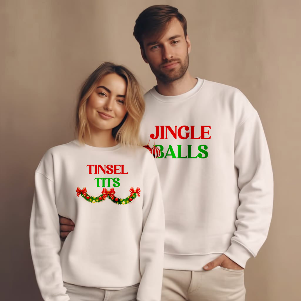 Jingle Balls & Tinsel Tits Couple Matching Christmas Sweatshirt