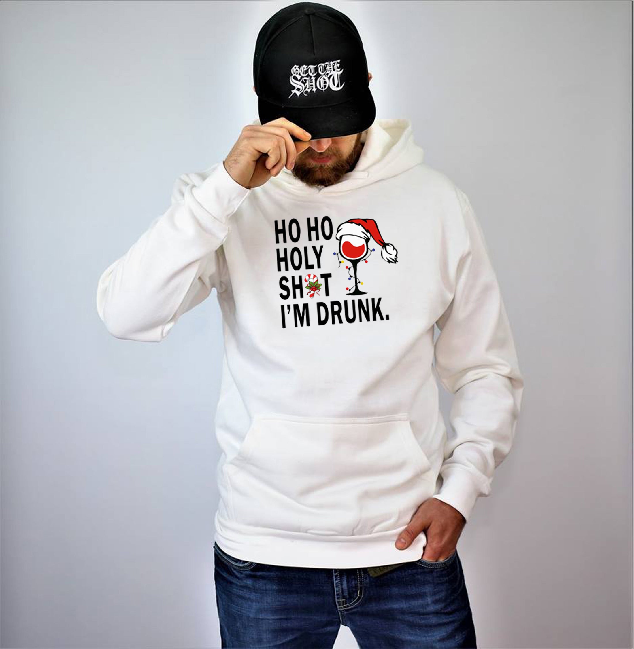 Holy Shit I'm Drunk Christmas hoodie hoody hood hooded top fashion womens ladies party birthday