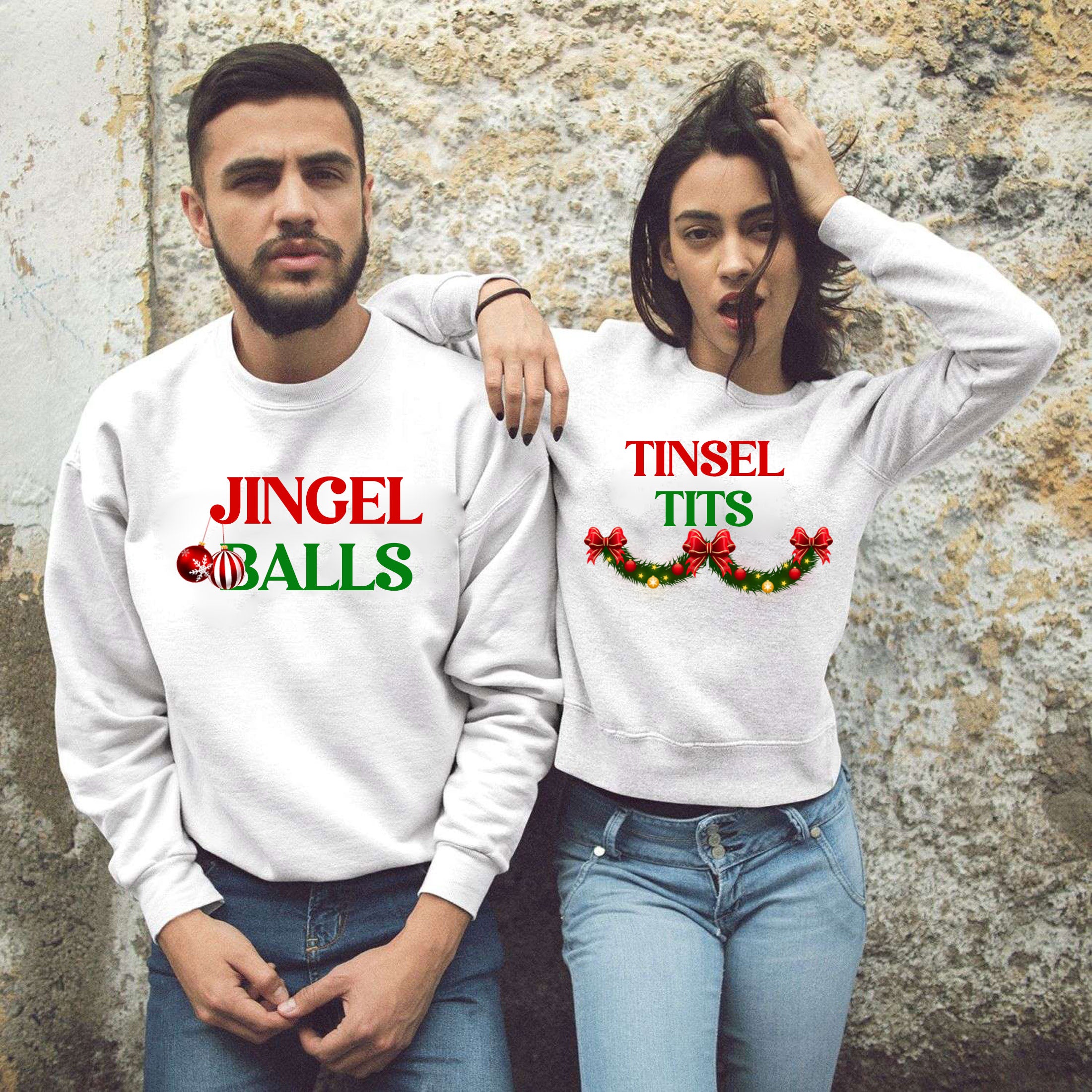 Jingle Balls & Tinsel Tits Couple Matching Christmas Sweatshirt