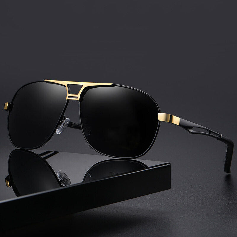 Polarized Sunglasses Aviators Pilot Polarised  Sun Glasses Black Gold Mens UV400