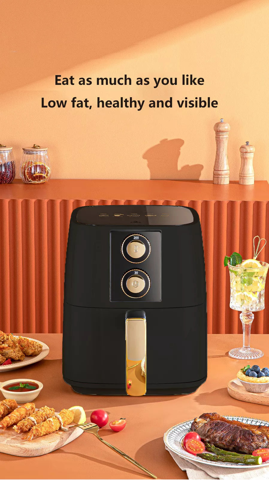 Air Fryer Oven Cooker 5L Kitchen Oil Free Healthy Food Frying Black