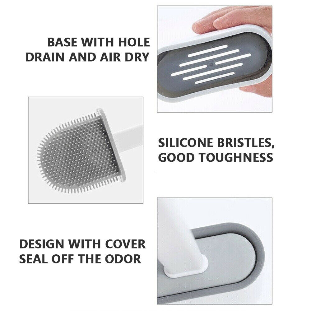 Bathroom Silicone Bristles Toilet Brush Creative Cleaning Set With Holder UK