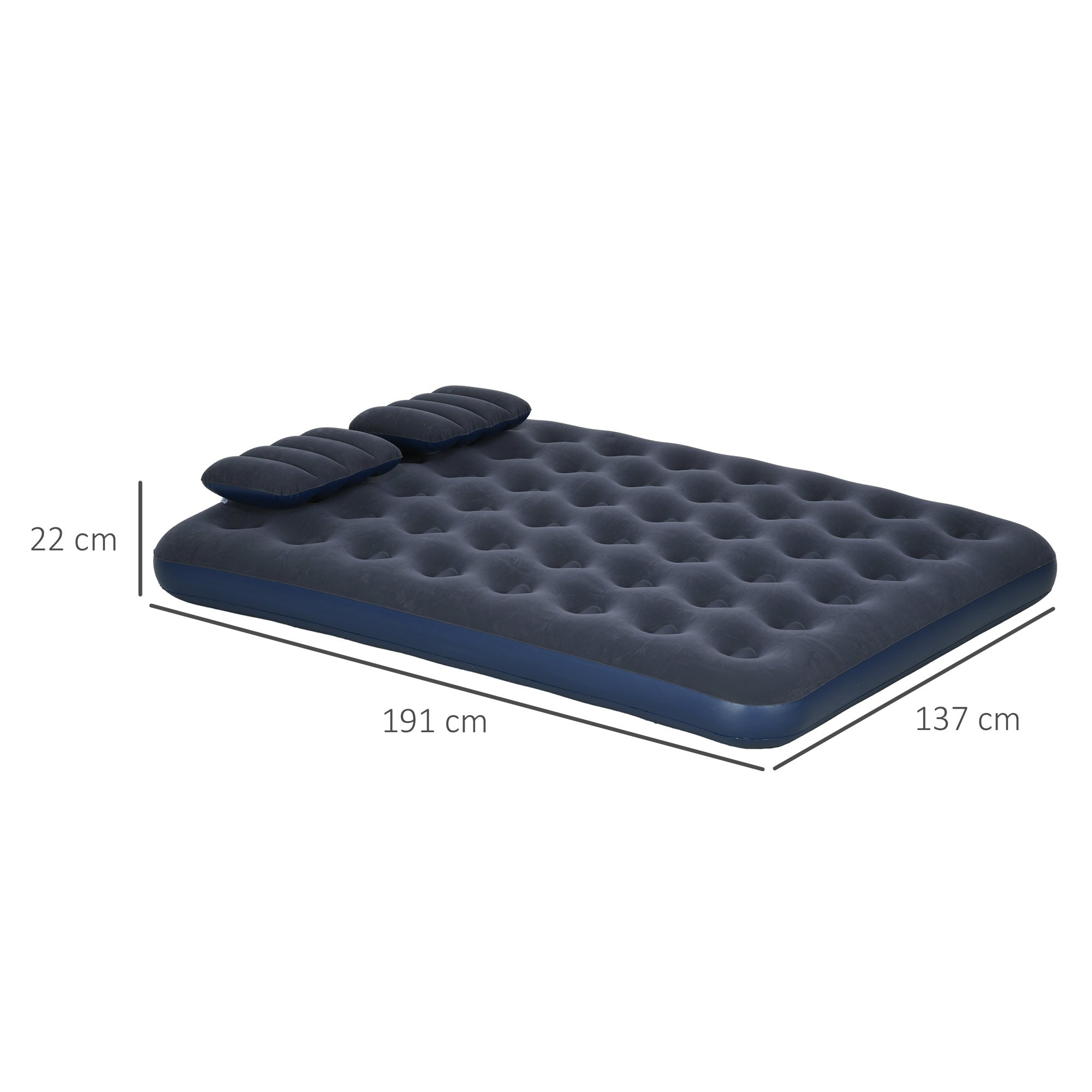 Air Bed with 2 Pillows, Inflatable Mattress, Blue