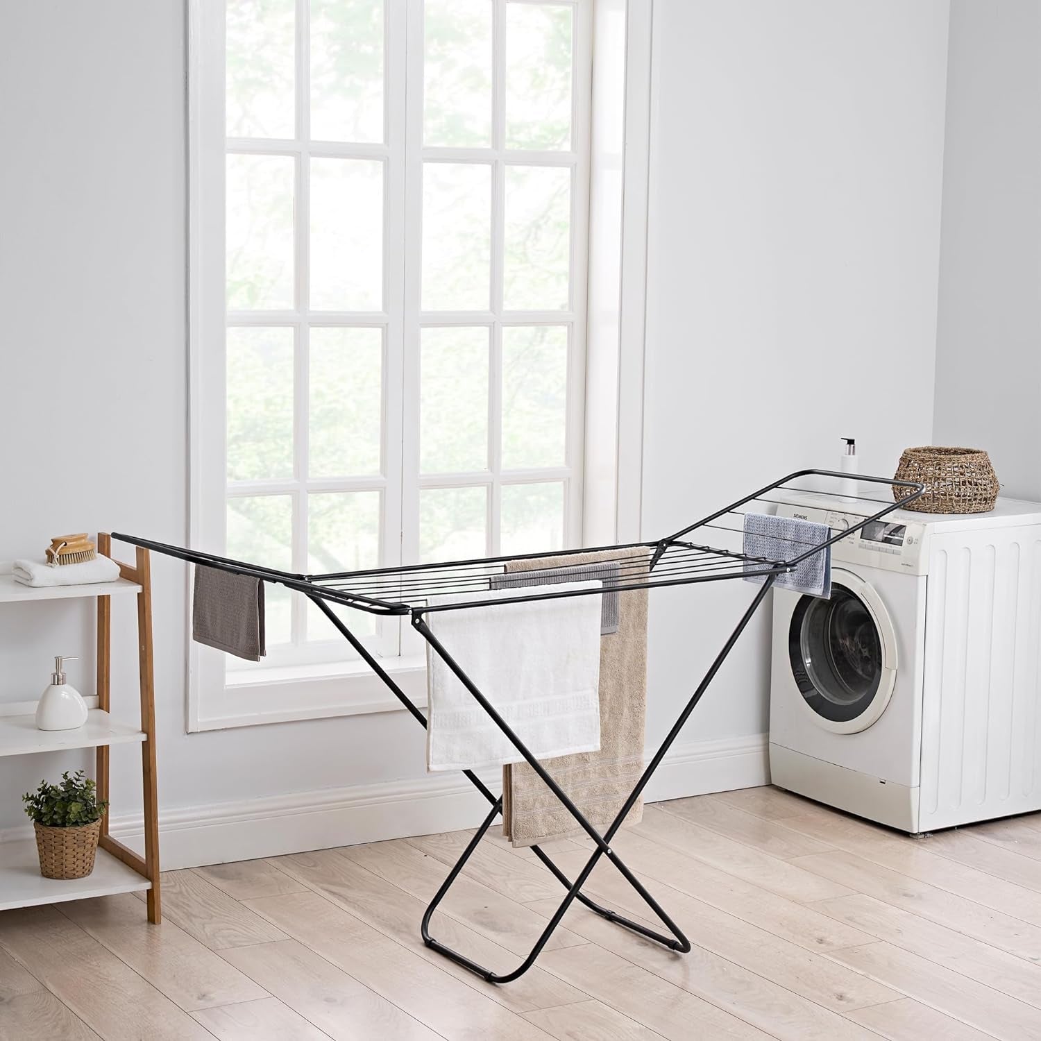 Clothes Airer Drying Rack Winged Drying 18M Indoor Outdoor Laundry Washing Line,Metal Foldable Laundry Drying Horse Rack 182x50x100cm