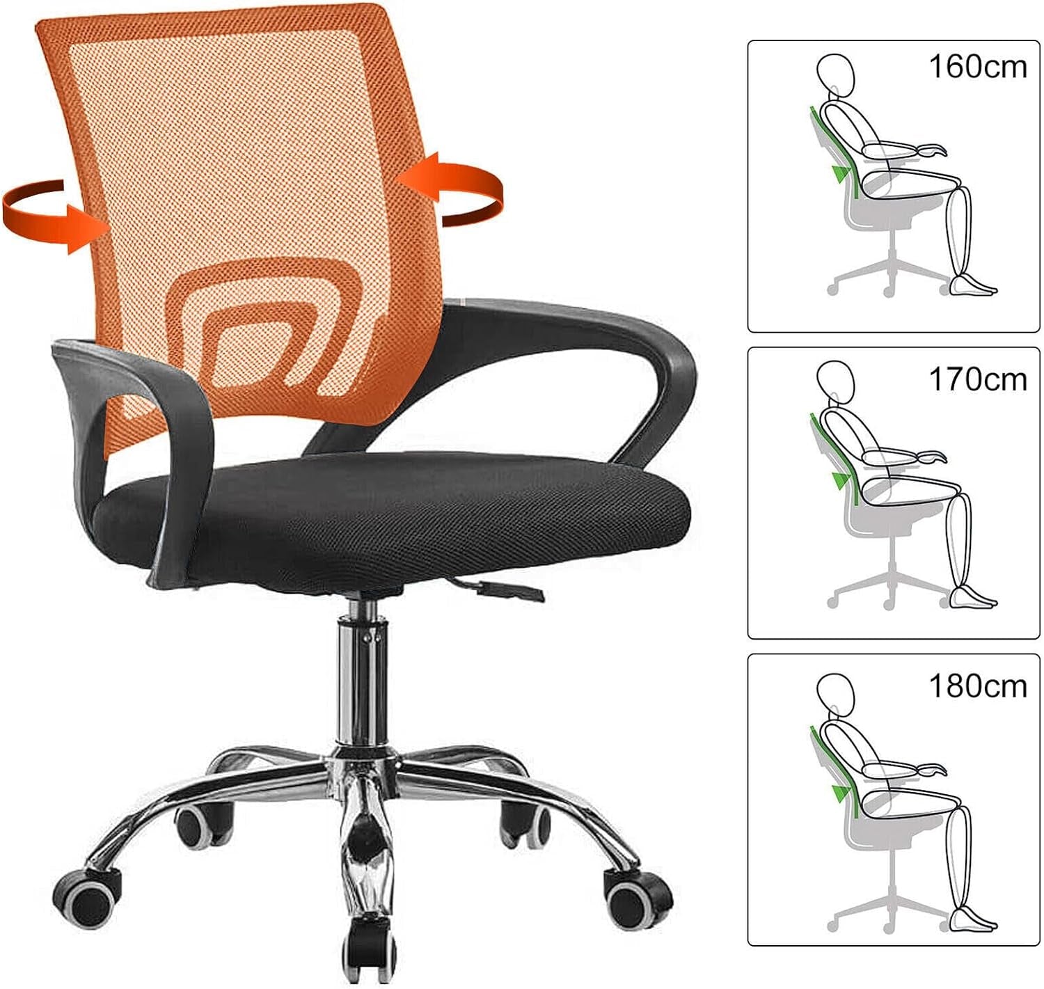 Office Chair Ergonomic Office Desk Chair Lumbar Support Height Adjustable Computer Chair 360° Swivel Comfy Executive for Home Office Chair Mesh Study Chair Space Saving Grey