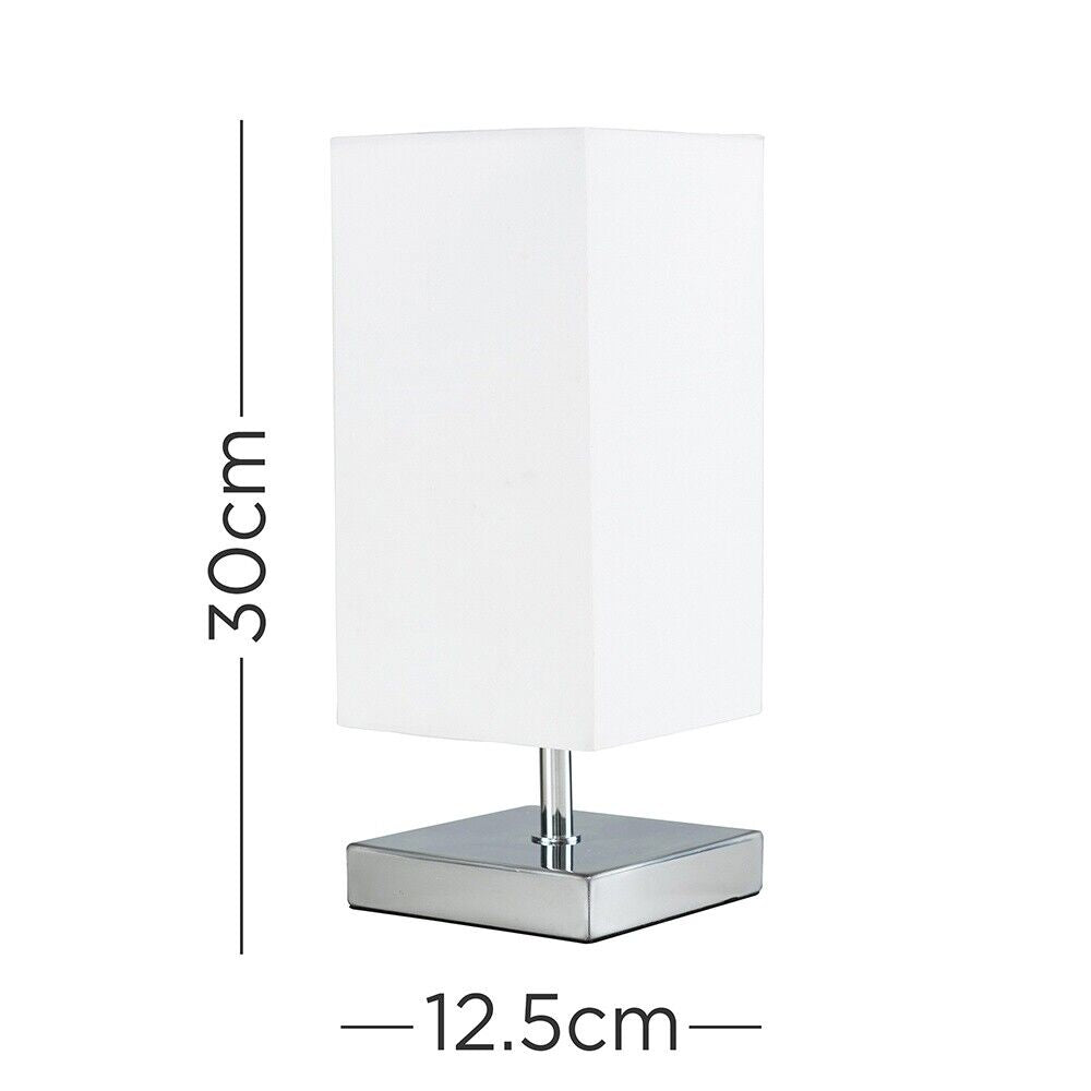 Chrome Square Touch Bedside Table Lamp  30CM Dimmable Lounge Light LED Bulb