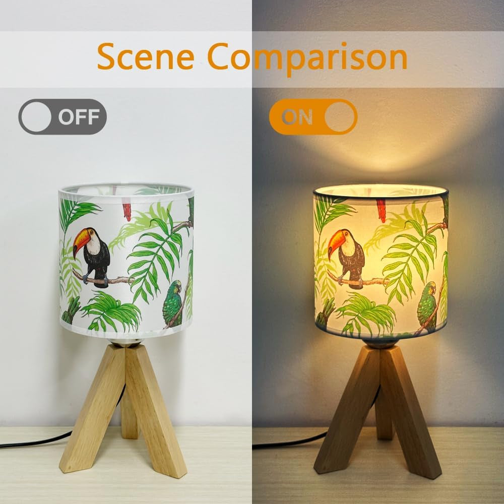 Bedside Table Lamp Nightstand Bedroom Lamp with Fabric Shade Tripod Bedside Lamp for Bedroom Living Room Office (LED Bulbs Included)