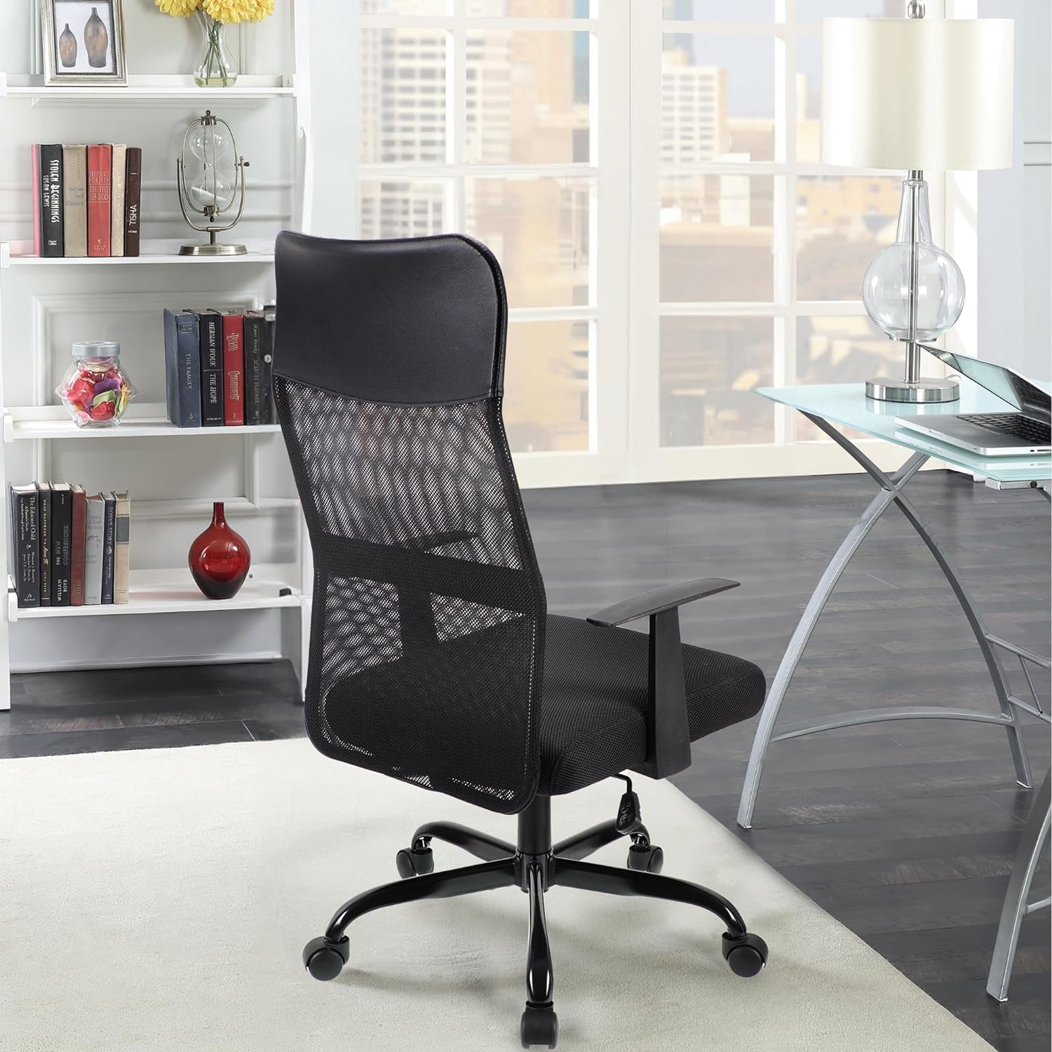 .High Back Adjustable Office Chair Ergonomic Mesh Swivel Chair Office Chair Desk Chair Headrest and Lumbar Support Height Adjustable 360°Swivel Rocking Function Mesh Back Seat for Home Office