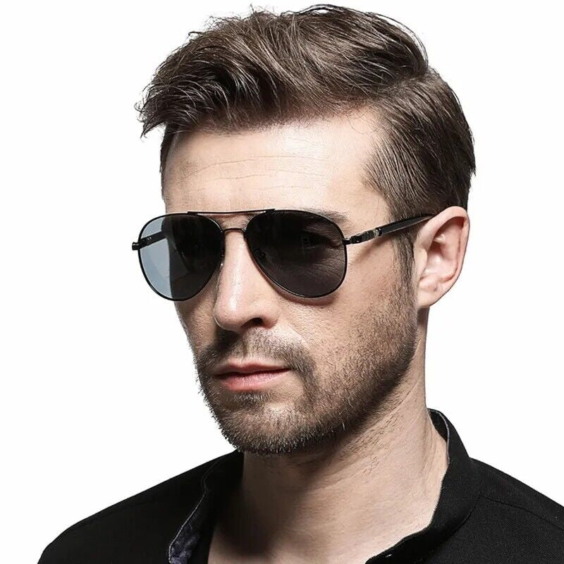 Polarised Polarized Pilot Sunglasses Gun Grey Metal UV400 Aviators Men Driving