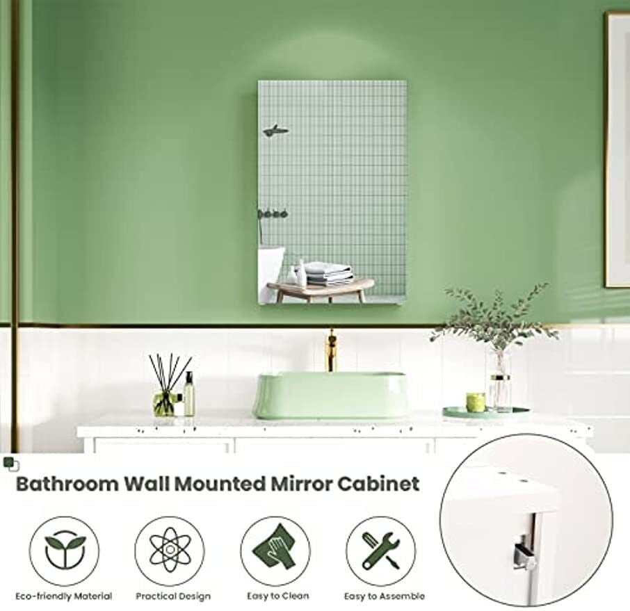 Single Door Bathroom Mirror Cabinet Wall Mounted with Adjustable Storage Shelf