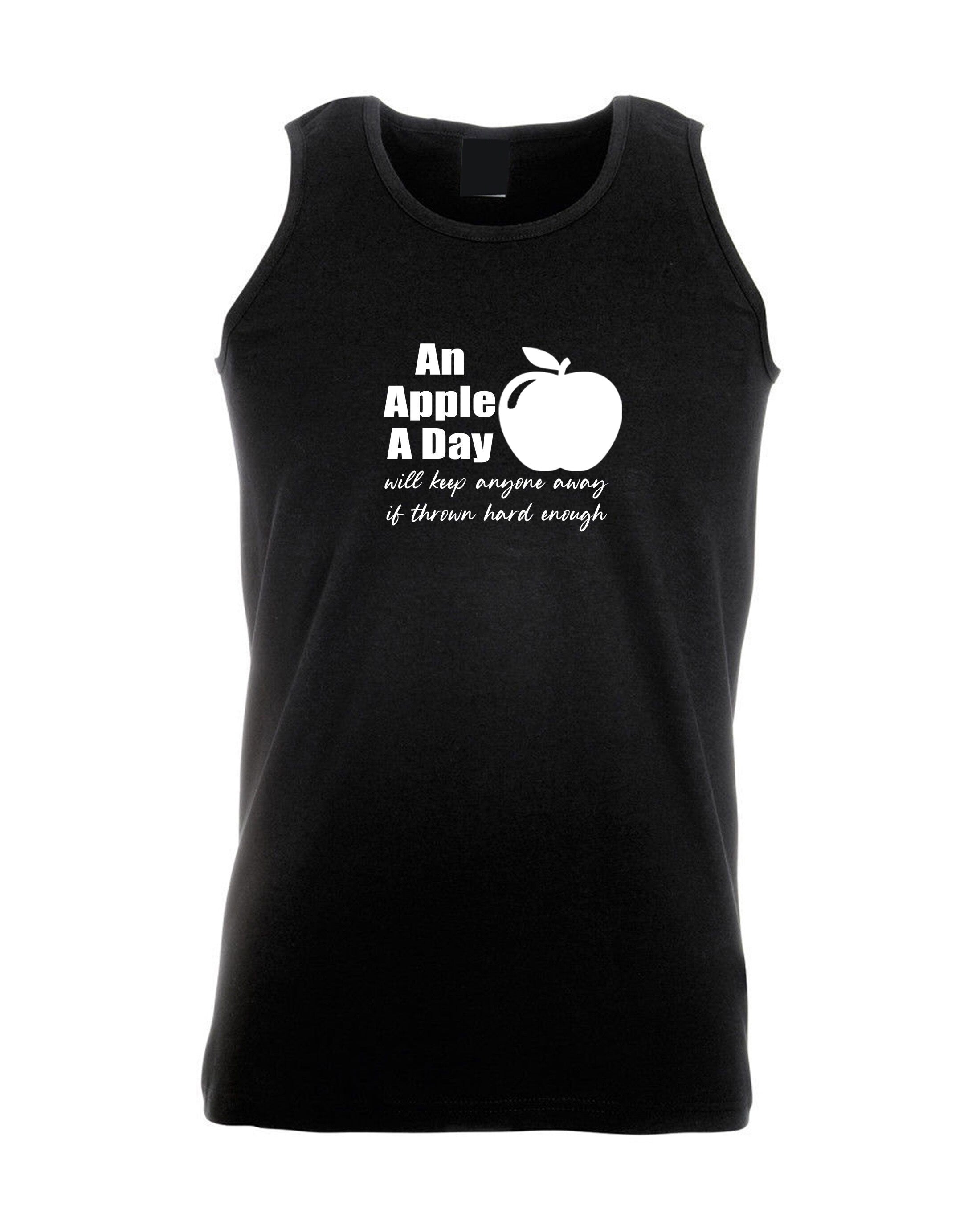 An apple a day will keep anyone away if thrown hard enough Funny Doctors Birthday Gift Ladies Mens Vests Vest Top Tank Gym Workout Joke