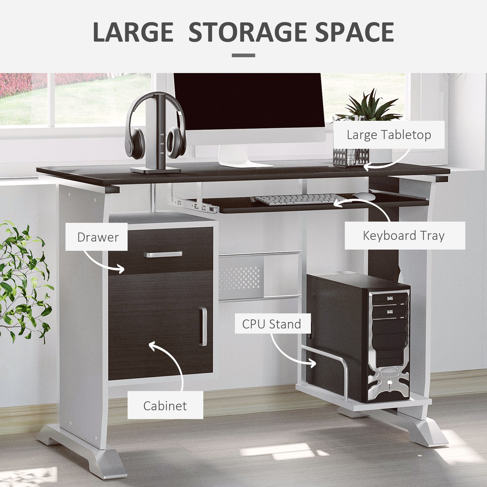 Computer Desk Workstation Table Sliding Keyboard Shelf Wood Drawer Office Home