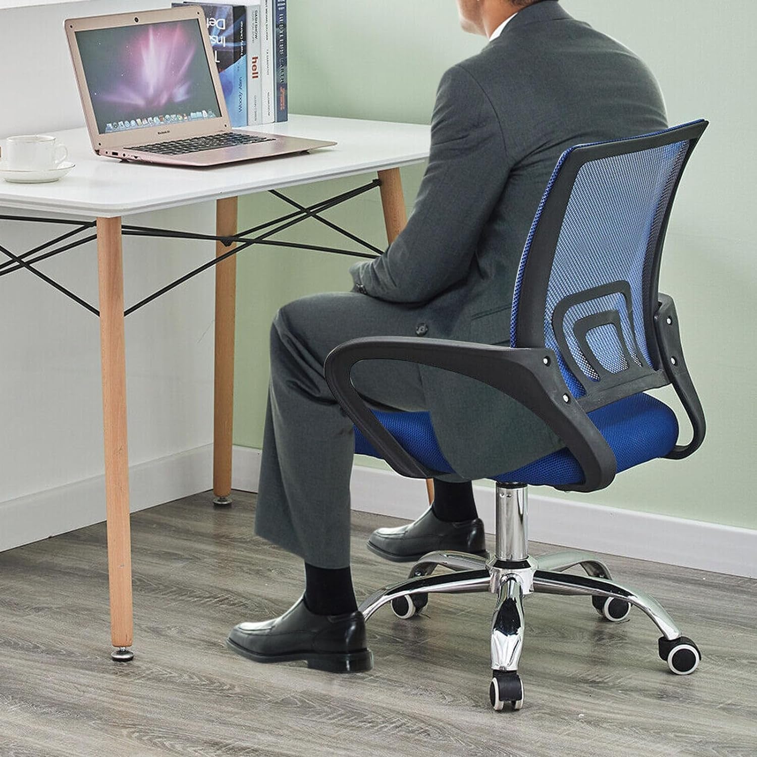 Office Chair Ergonomic Office Desk Chair Lumbar Support Height Adjustable Computer Chair 360° Swivel Comfy Executive for Home Office Chair Mesh Study Chair Space Saving Grey