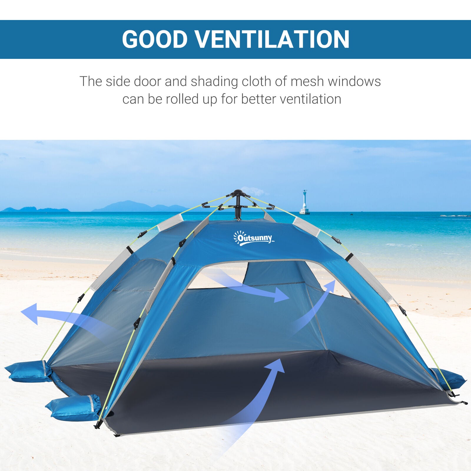 2 Man Pop-up Beach Tent Sun Shade Shelter Hut w/ Windows Doors Hook Blue