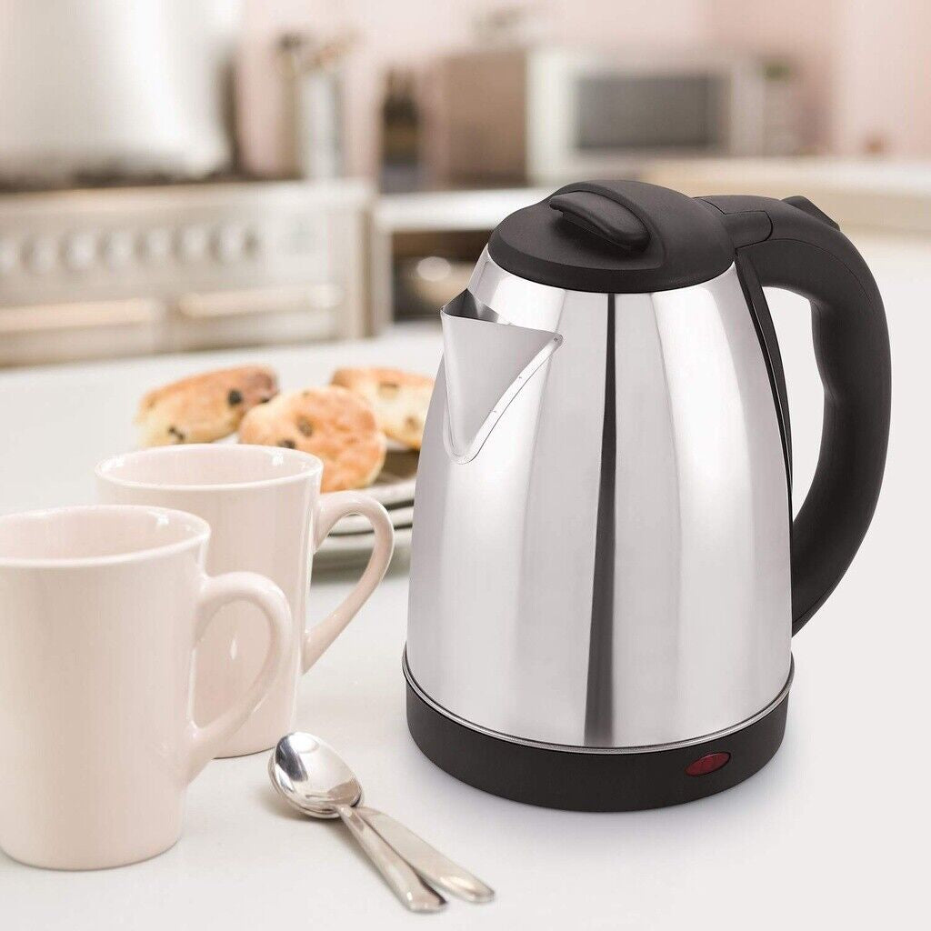 Electric Kettle Stainless Steel Cordless Jug 1.8L Overheat Protection - 1500W UK