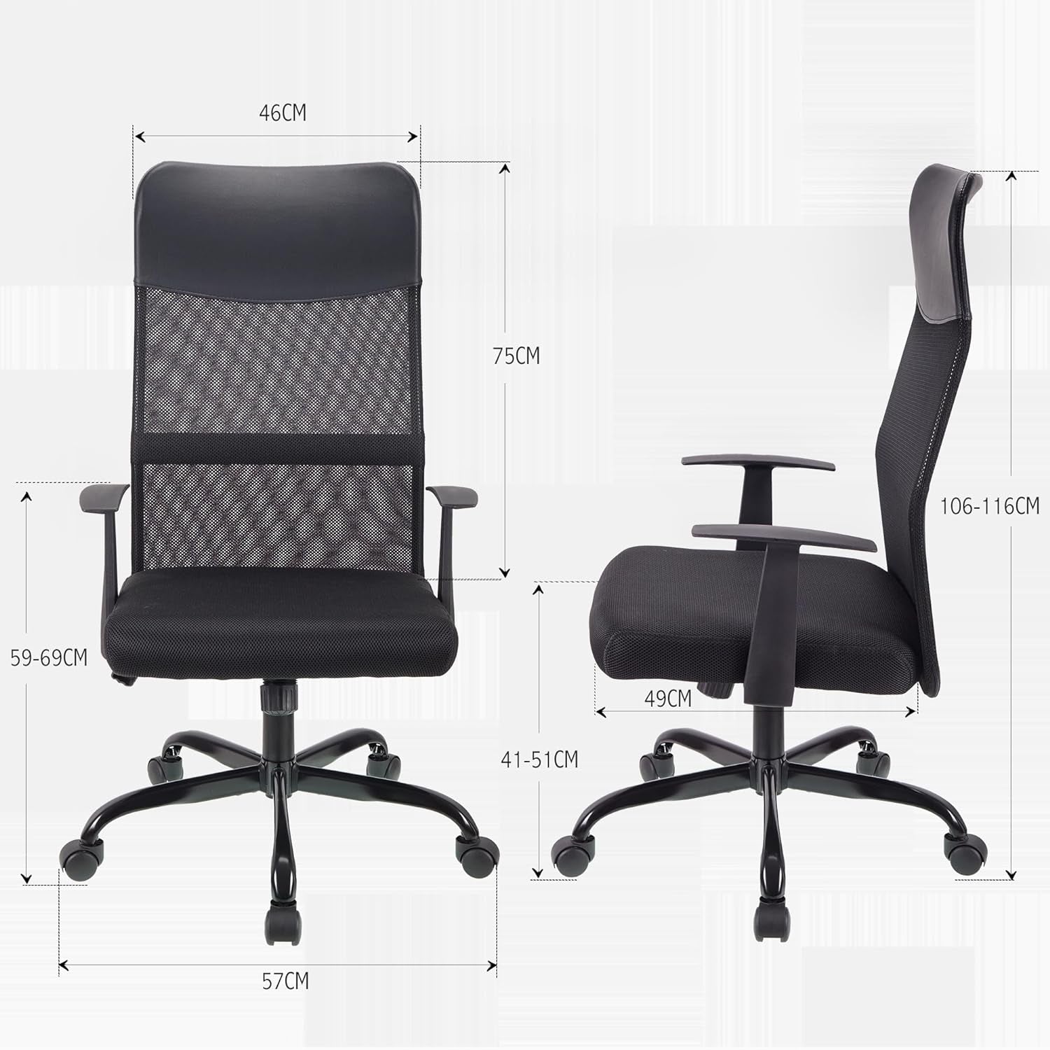 .High Back Adjustable Office Chair Ergonomic Mesh Swivel Chair Office Chair Desk Chair Headrest and Lumbar Support Height Adjustable 360°Swivel Rocking Function Mesh Back Seat for Home Office