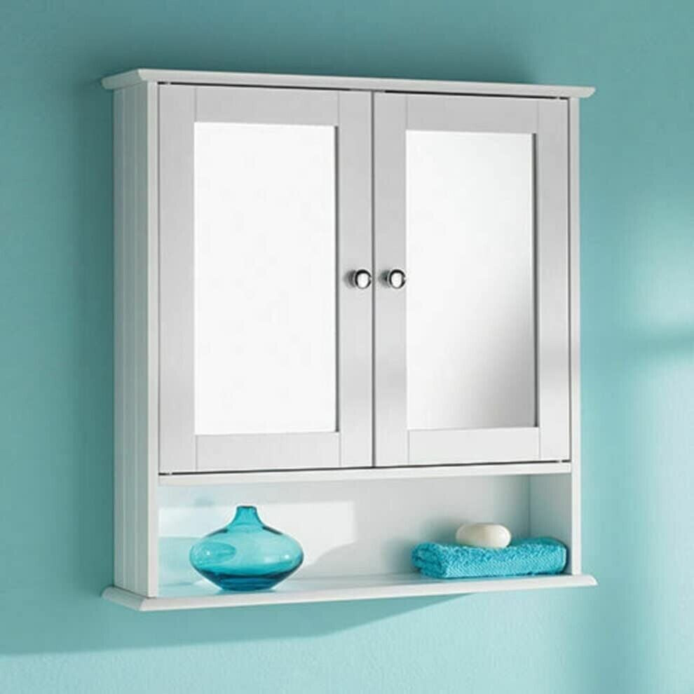 DOUBLE MIRROR DOOR BATHROOM WOODEN CABINET INDOOR WALL MOUNTABLE BATHROOM SHELF