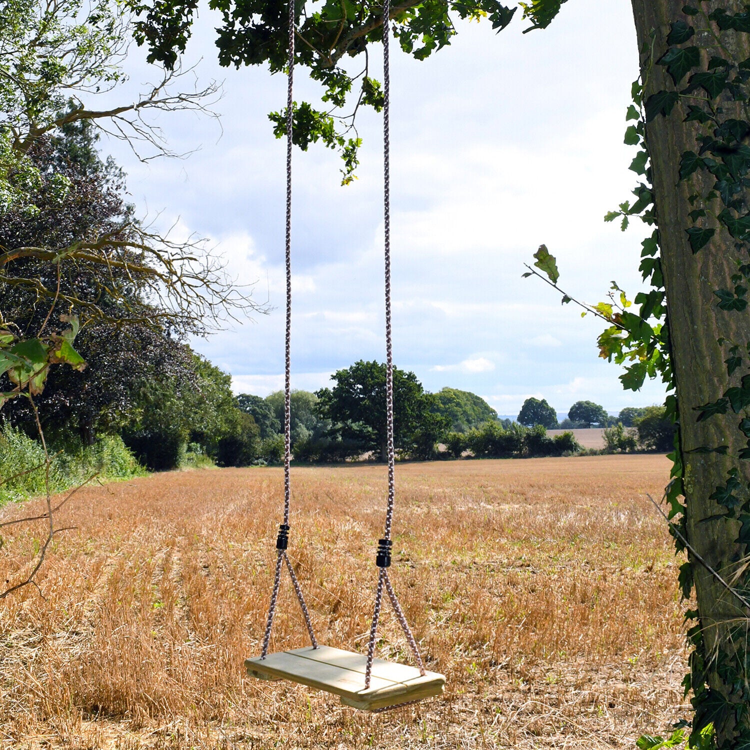 Garden Games Tree Swing Traditional Wooden Seat Adjustable Weatherproof Ropes