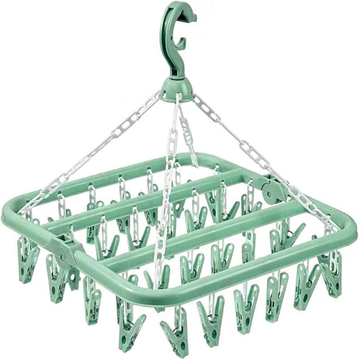 alladaga Clothes Drying Hanger with 32 Clips and Drip Foldable Hanging Sock Rack