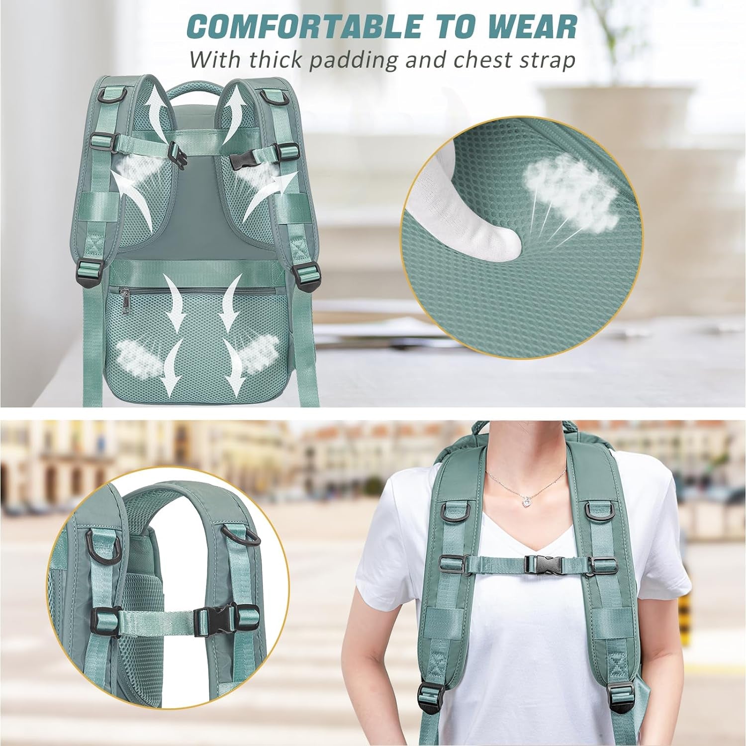 Xkdoai Cabin Bags 40x20x25 for Ryanair, Small Underseat Carry On Travel Backpack Casual Hand Luggage Flight Loptop Bags for Women Men Cabin Size Rucksack 20L Green