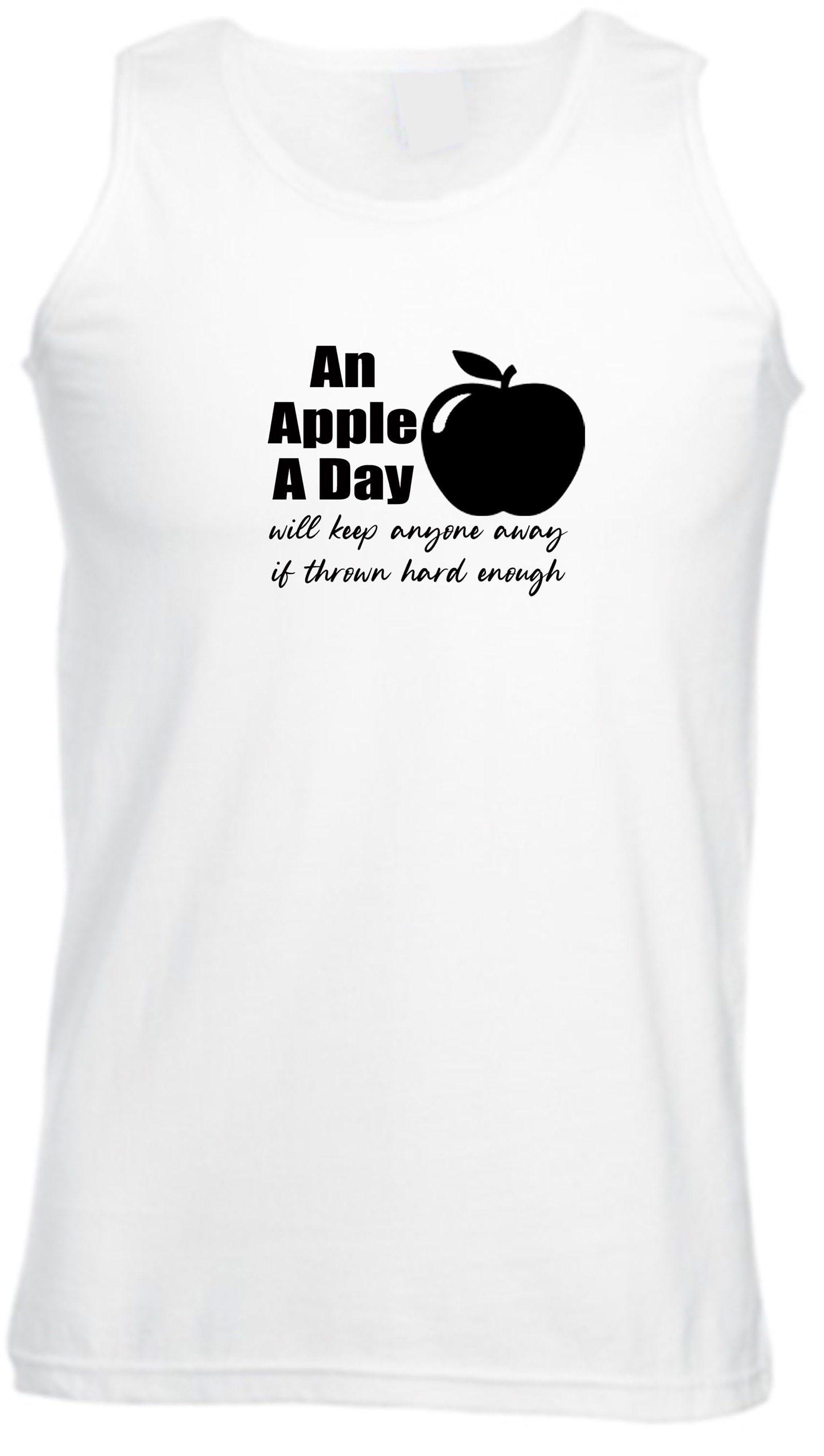 An apple a day will keep anyone away if thrown hard enough Funny Doctors Birthday Gift Ladies Mens Vests Vest Top Tank Gym Workout Joke