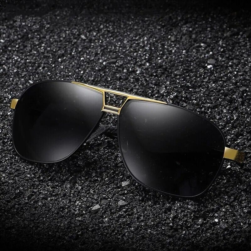 Polarized Sunglasses Aviators Pilot Polarised  Sun Glasses Black Gold Mens UV400