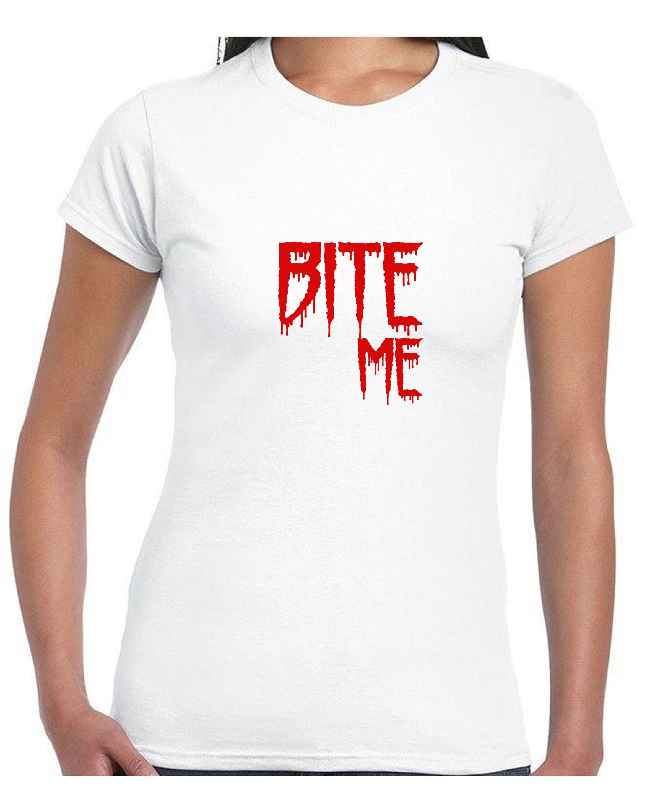 Bite me t shirt tshirt t-shirt tee shirt funny mens womens top halloween outfit valentines vampire top ladies unisex gf bf