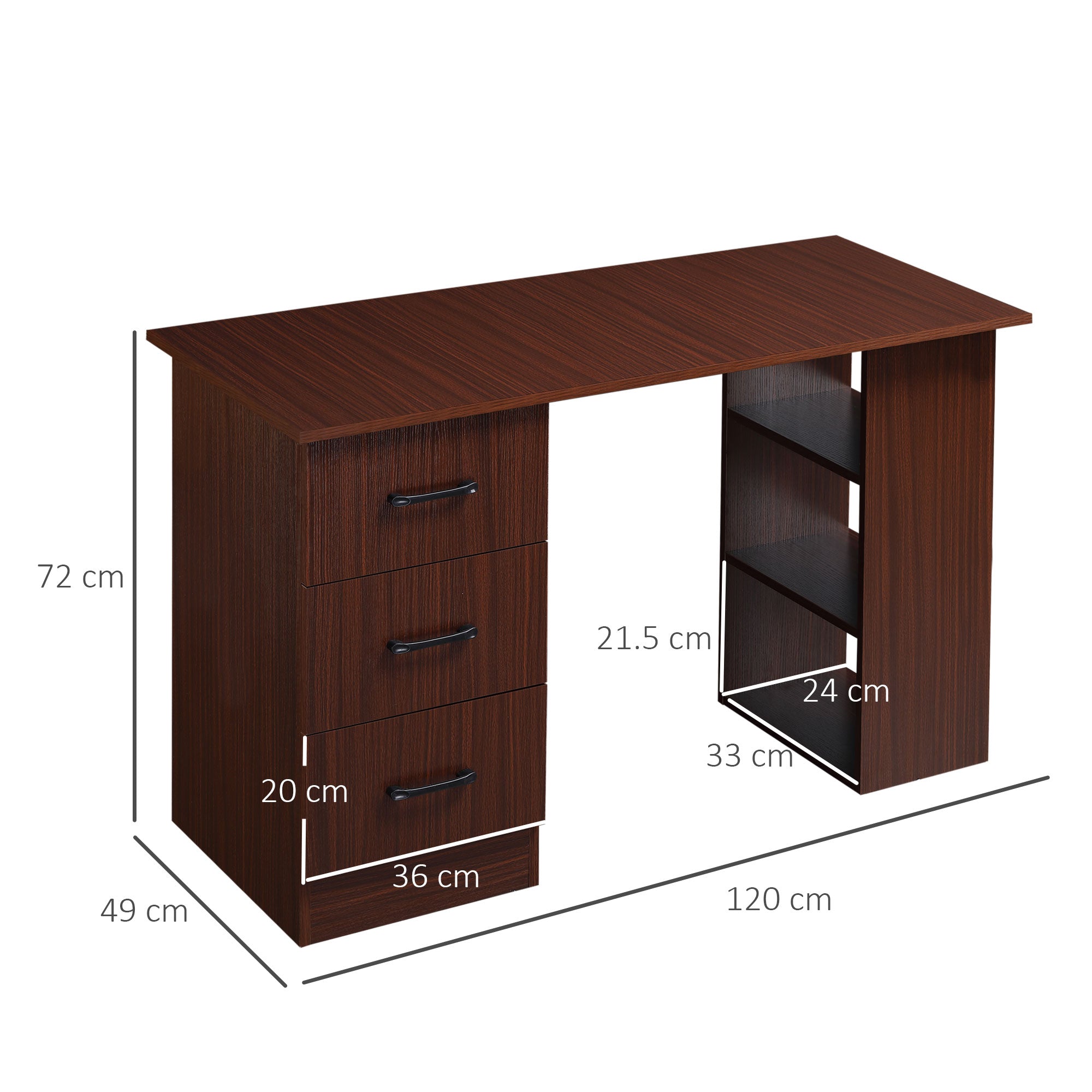 120cm Computer Desk Writing PC Table Workstation Laptop w/ 3 Shelf & Drawers