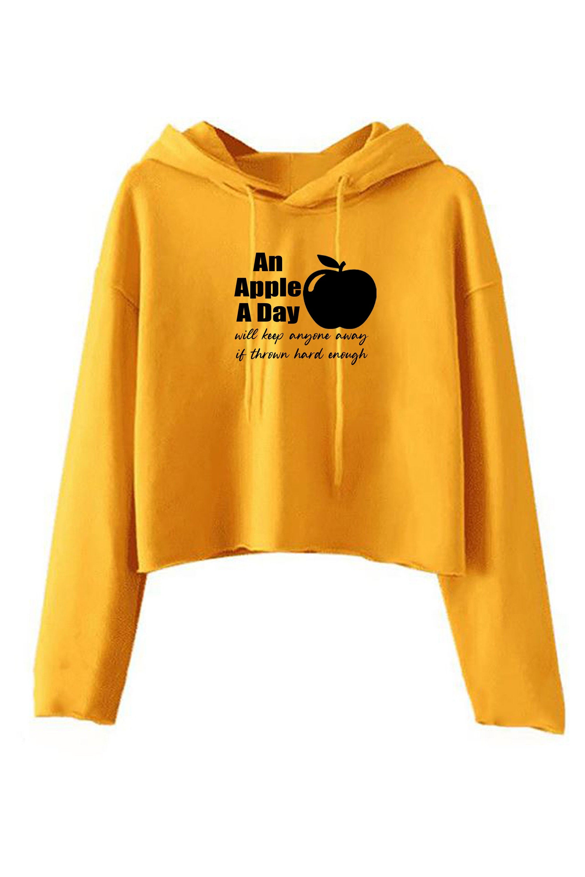 An apple a day will keep anyone away if thrown hard enough Funny Doctors Birthday Gift Ladies Crop Tops Hoodie Hood Crop-top Croptop Joke