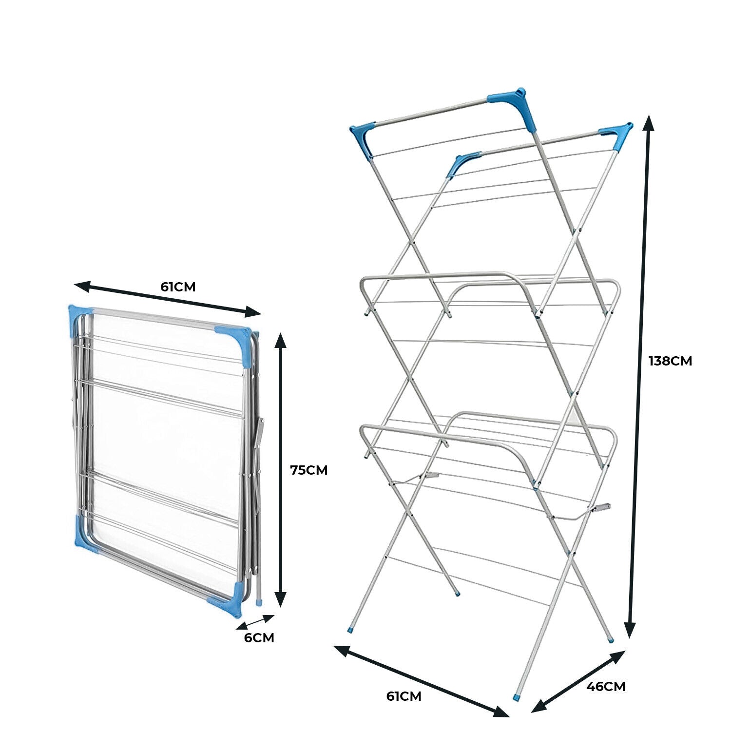 3 Tier Clothes Dryer Airer Foldable Laundry Rack Washing Line Drying Horse 14m