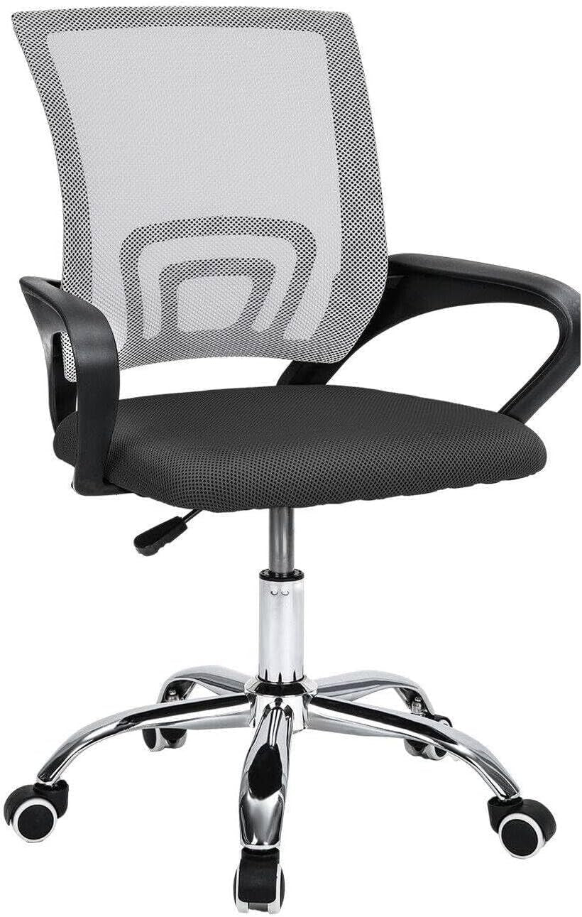 Office Chair Ergonomic Office Desk Chair Lumbar Support Height Adjustable Computer Chair 360° Swivel Comfy Executive for Home Office Chair Mesh Study Chair Space Saving Grey