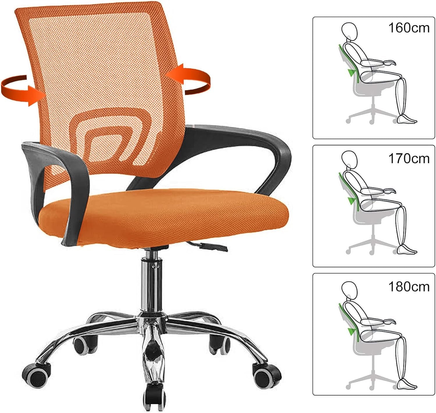 Office Chair Ergonomic Office Desk Chair Lumbar Support Height Adjustable Computer Chair 360° Swivel Comfy Executive for Home Office Chair Mesh Study Chair Space Saving Grey