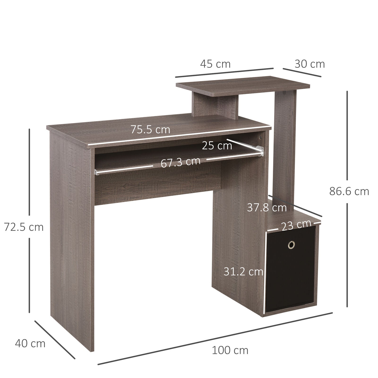 Computer Desk with Sliding Keyboard Tray Storage Drawer Shelf Workstation Grey