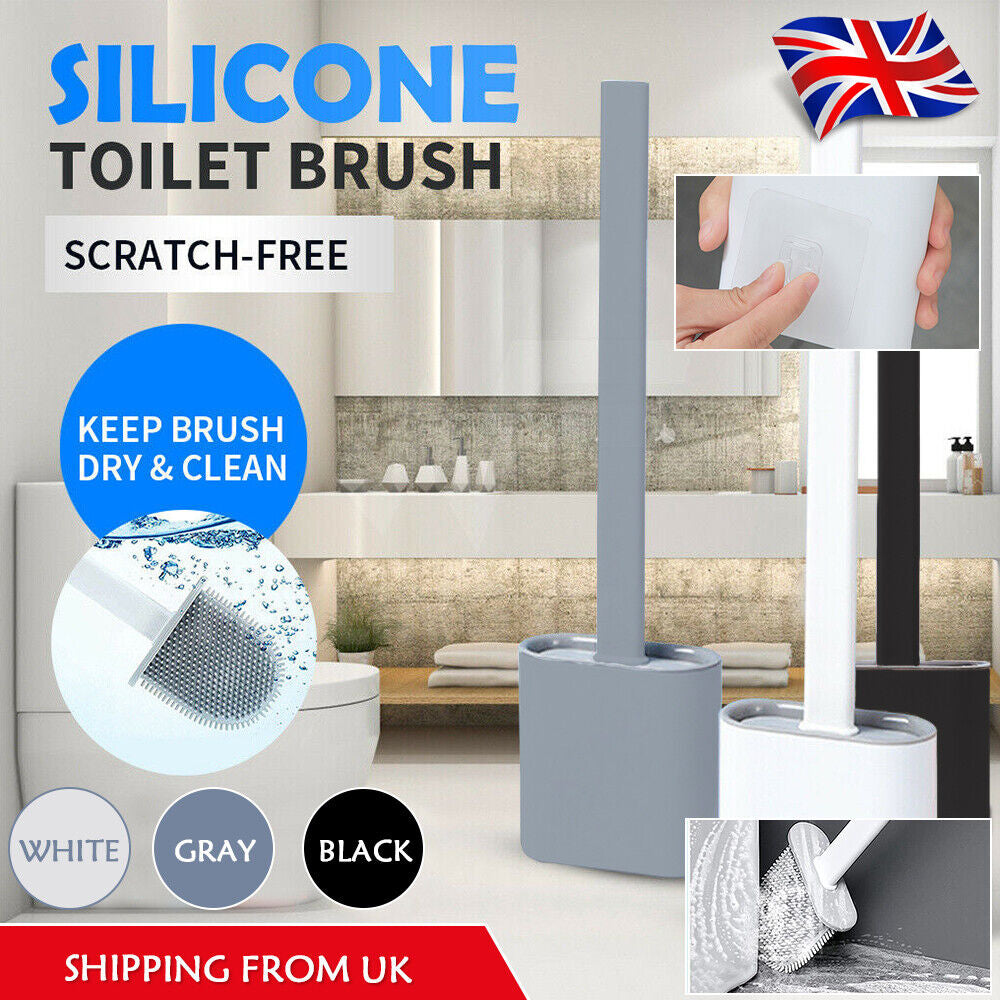 Bathroom Silicone Bristles Toilet Brush Creative Cleaning Set With Holder UK